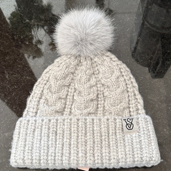 Victoria's Secret Accessories - Victoria's Secret Gray Knit Pom-Pom Hat